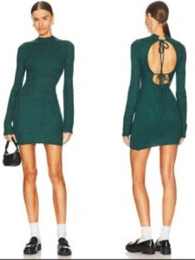 Atoir Green Long Sleeve Open Back Sheath Mini Dress NWT Tie Back Knit